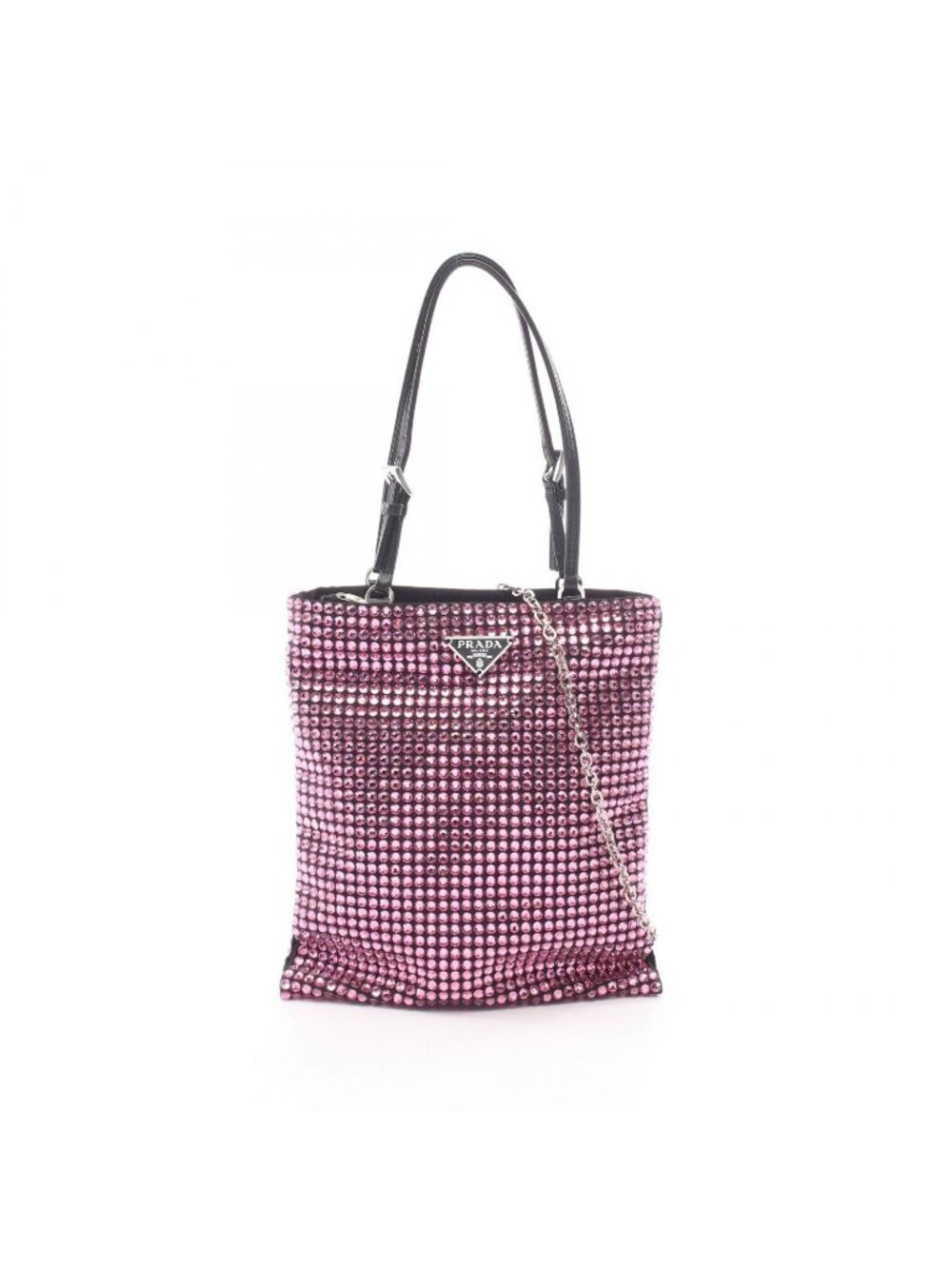 Prada Handbag Triangle Logo Crystal 2-Way Pink Fabric Leather